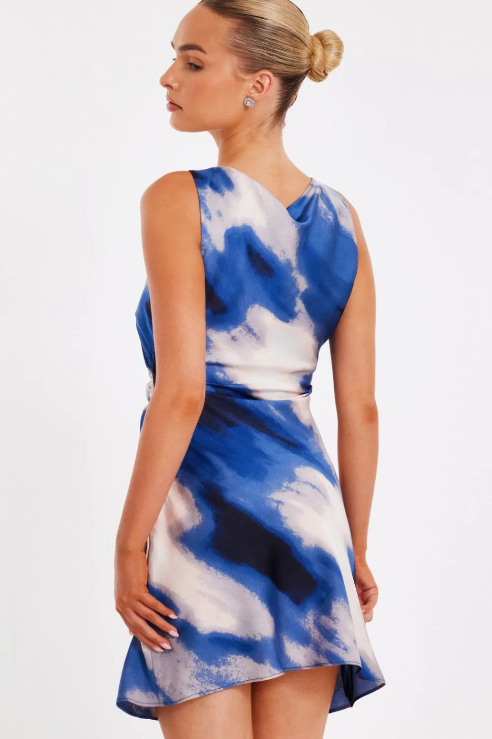 Quiz Going Out|Dresses>Blue Satin Marble Mini Dress