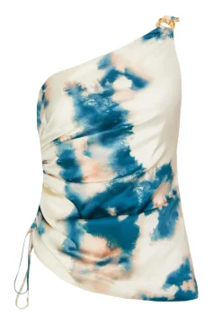 Quiz Summer Tops|Going Out Tops>Blue Satin Marble Print Top