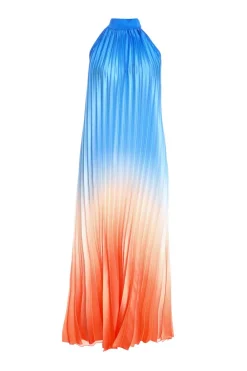 Quiz Holiday|Wedding Guest Dresses>Blue Satin Ombre Pleated Maxi Dress