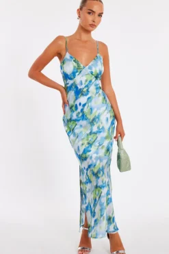 Quiz Day At The Races|Christening Guest>Blue Satin Tie Back Midaxi Dress