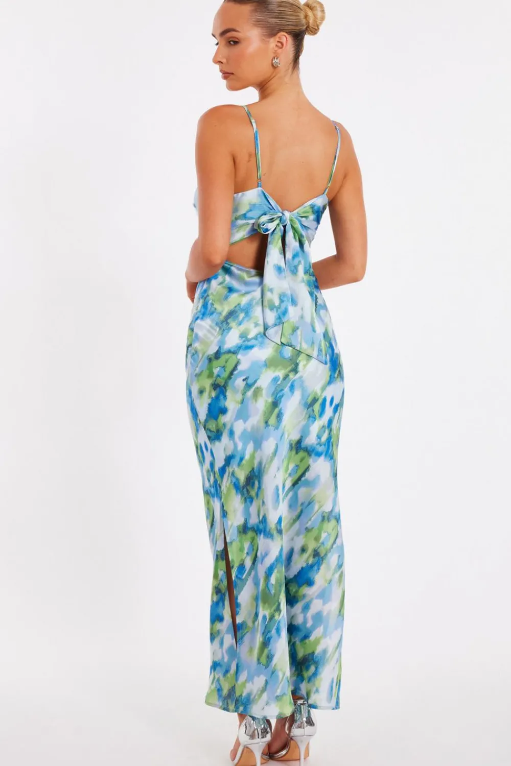 Quiz Day At The Races|Christening Guest>Blue Satin Tie Back Midaxi Dress