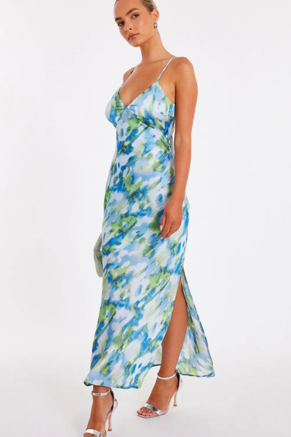 Quiz Day At The Races|Christening Guest>Blue Satin Tie Back Midaxi Dress