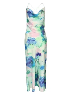 Quiz Day At The Races|Christening Guest>Blue Satin Tie Dye Midaxi Dress