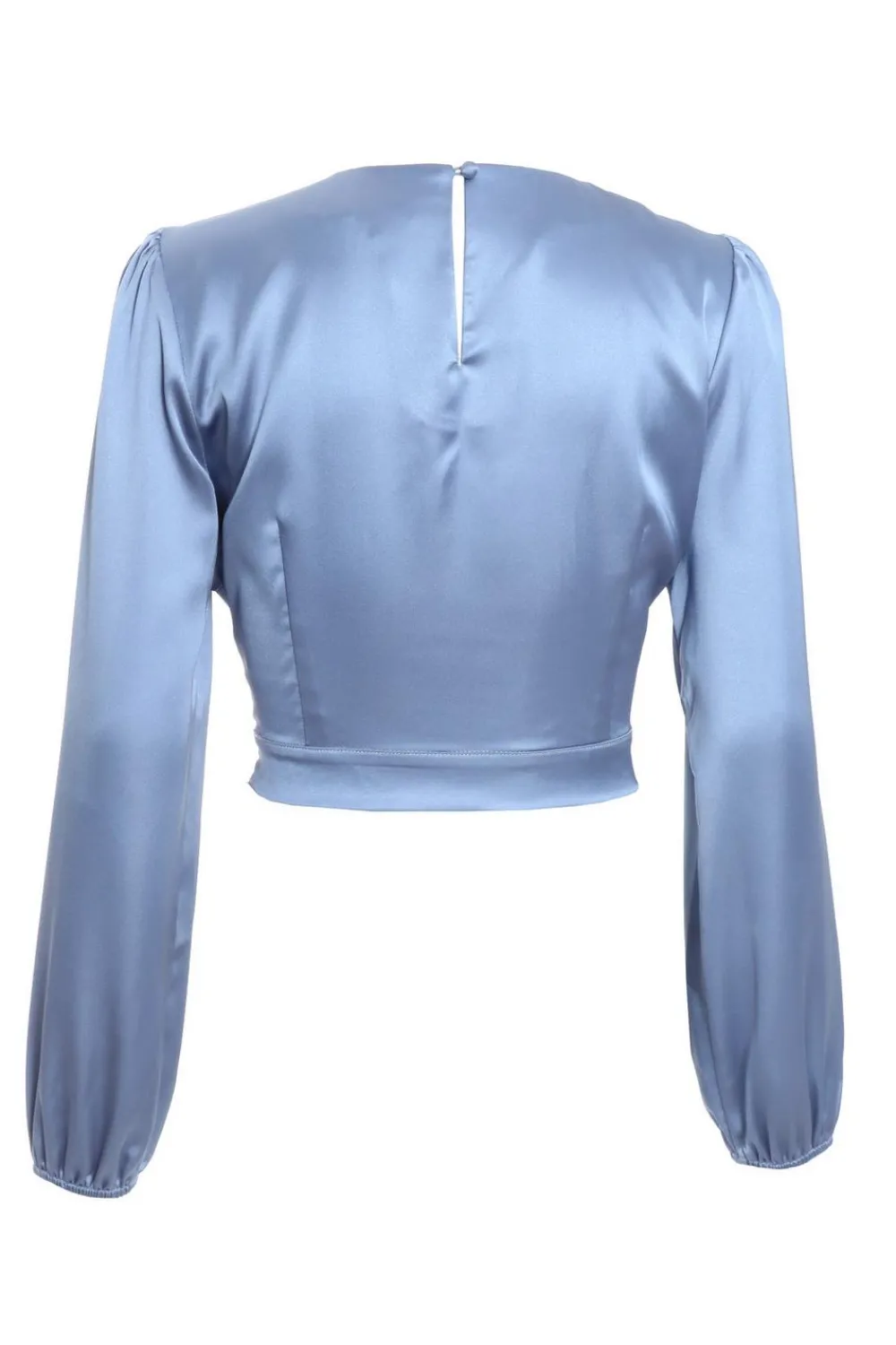 Quiz Shirts & Blouses|Going Out Tops>Blue Satin Twist Neck Crop Top