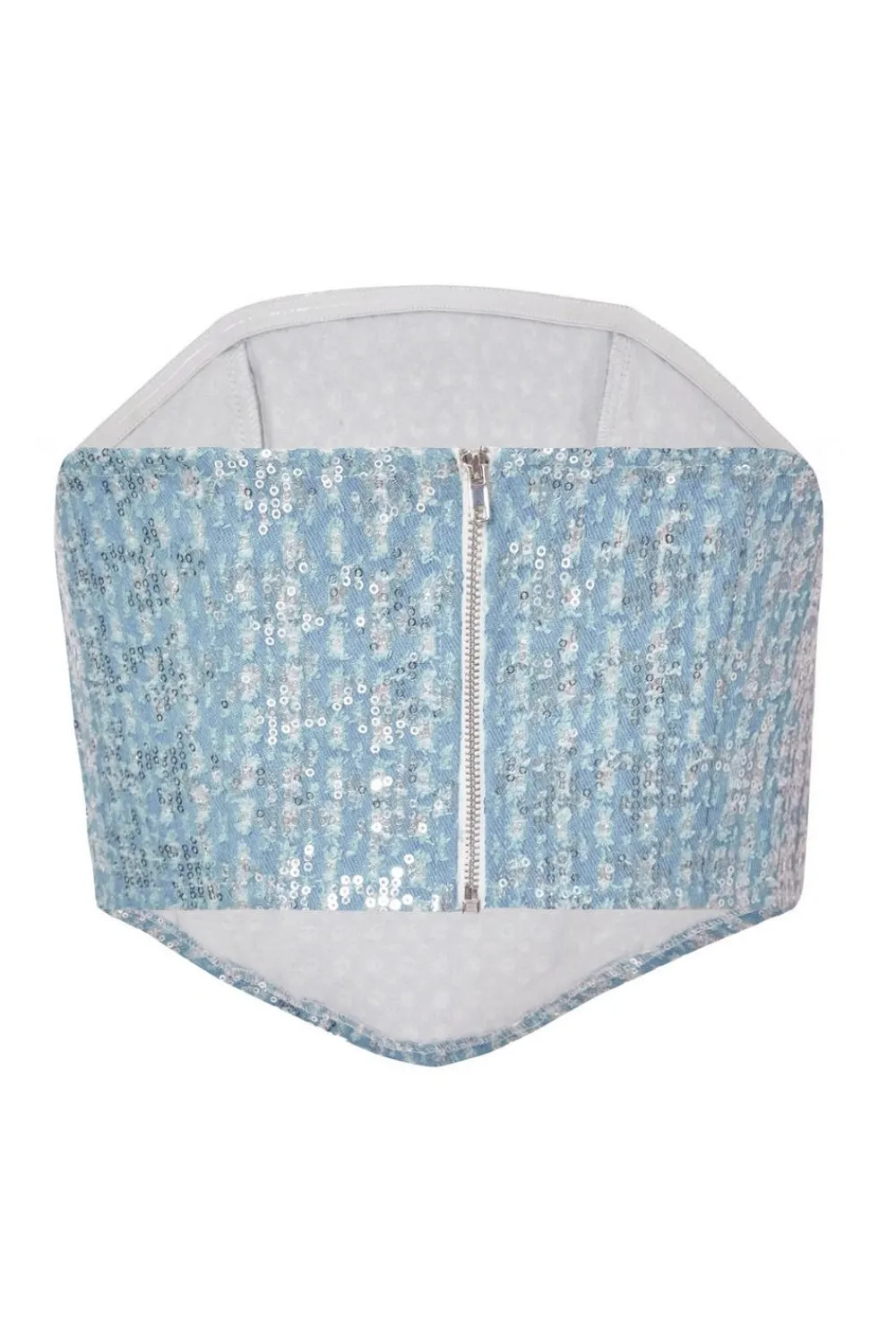 Quiz Summer Tops|Going Out Tops>Blue Sequin Denim Bandeau Top