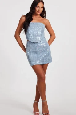 Quiz Summer Clothes|Skirts>Blue Sequin Denim Mini Skirt