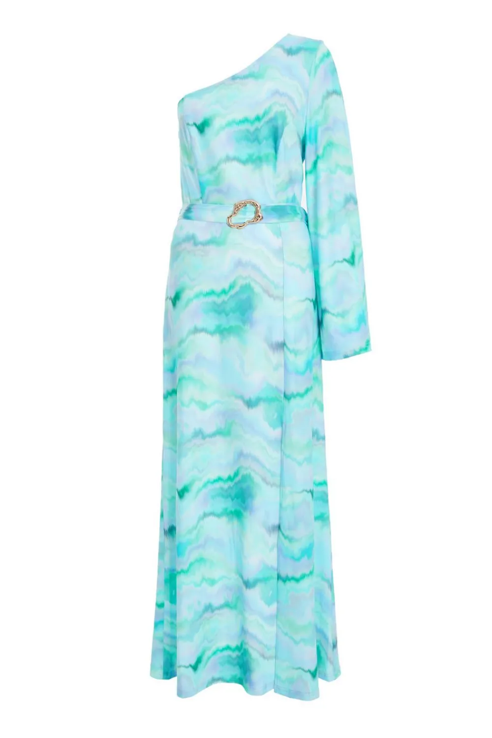Quiz Holiday|Maxi Dresses>Blue Slinky Marble One Shoulder Fluted Dress