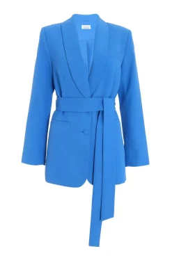 Quiz Workwear|Jackets & Coats>Blue Tailored Tie Belt Blazer