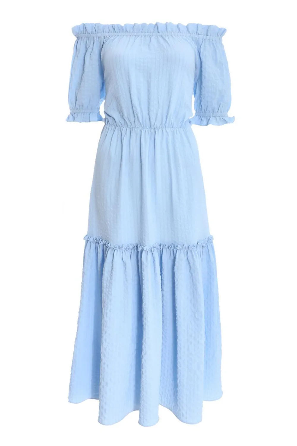 Quiz Summer Clothes|Holiday>Blue Textured Bardot Midi Dress
