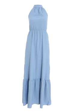Quiz Holiday|Summer Dresses>Blue Textured High Neck Maxi Dress