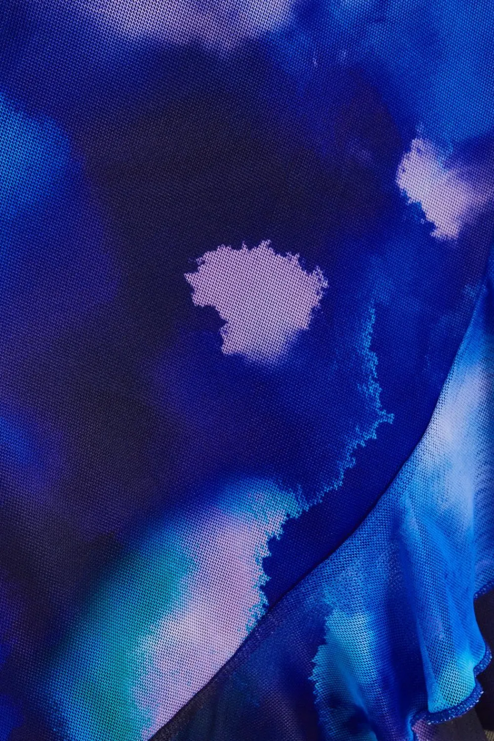 Quiz Playsuits|Summer Clothes>Blue Tie Dye Print Cowl Neck Mesh Playsuit