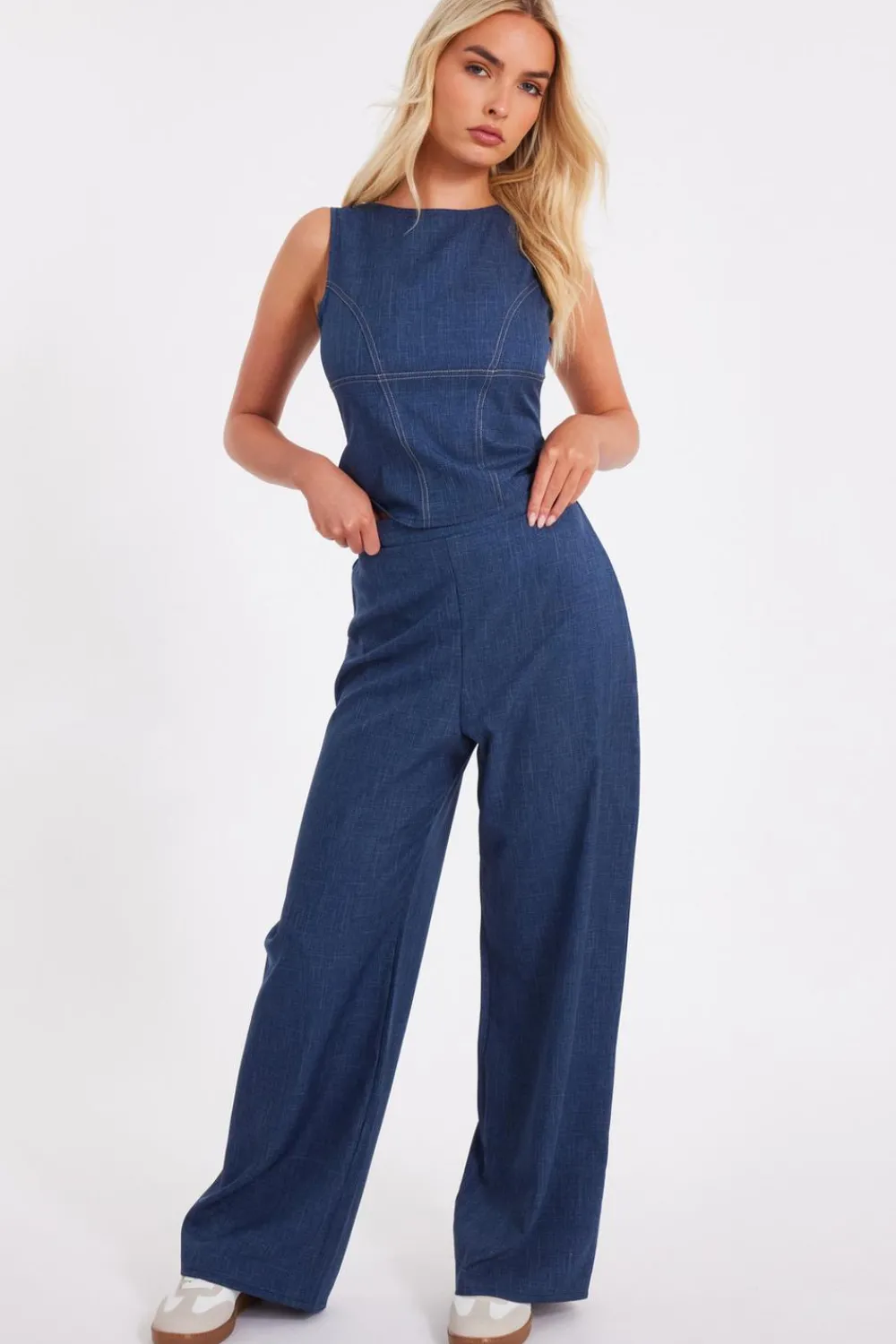 Quiz Trousers|Going Out>Blue Wide Leg Trousers