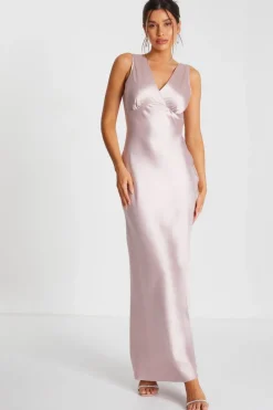 Quiz Prom Dresses|Prom & Ball>Blush Pink Satin Wrap Maxi Dress