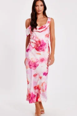 Quiz Day At The Races|Florals>Blush Satin Tropical Print Midaxi Dres
