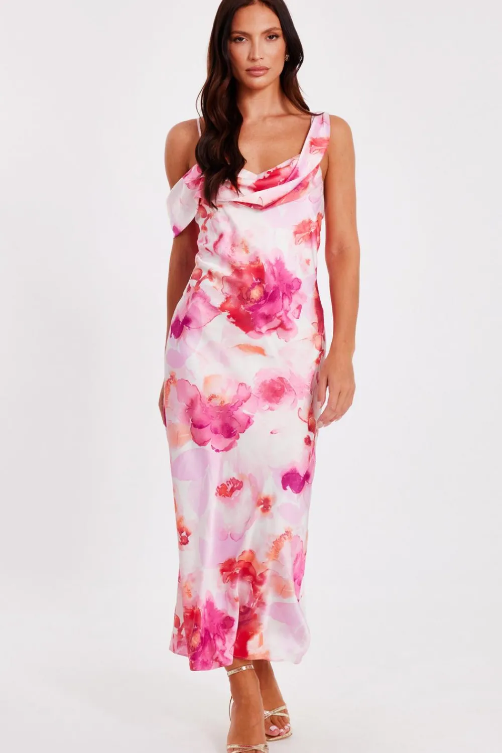 Quiz Day At The Races|Florals>Blush Satin Tropical Print Midaxi Dres