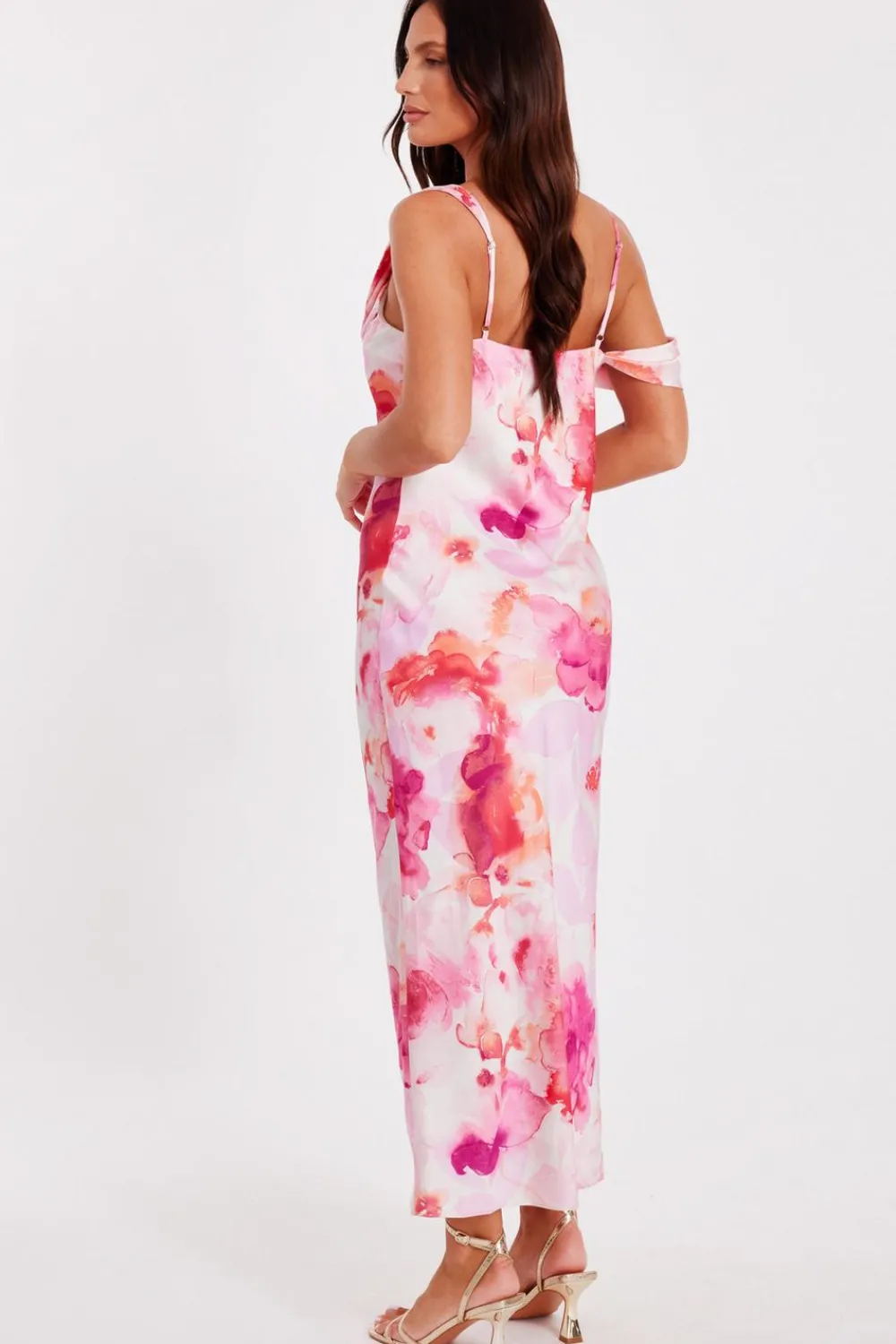 Quiz Day At The Races|Florals>Blush Satin Tropical Print Midaxi Dres