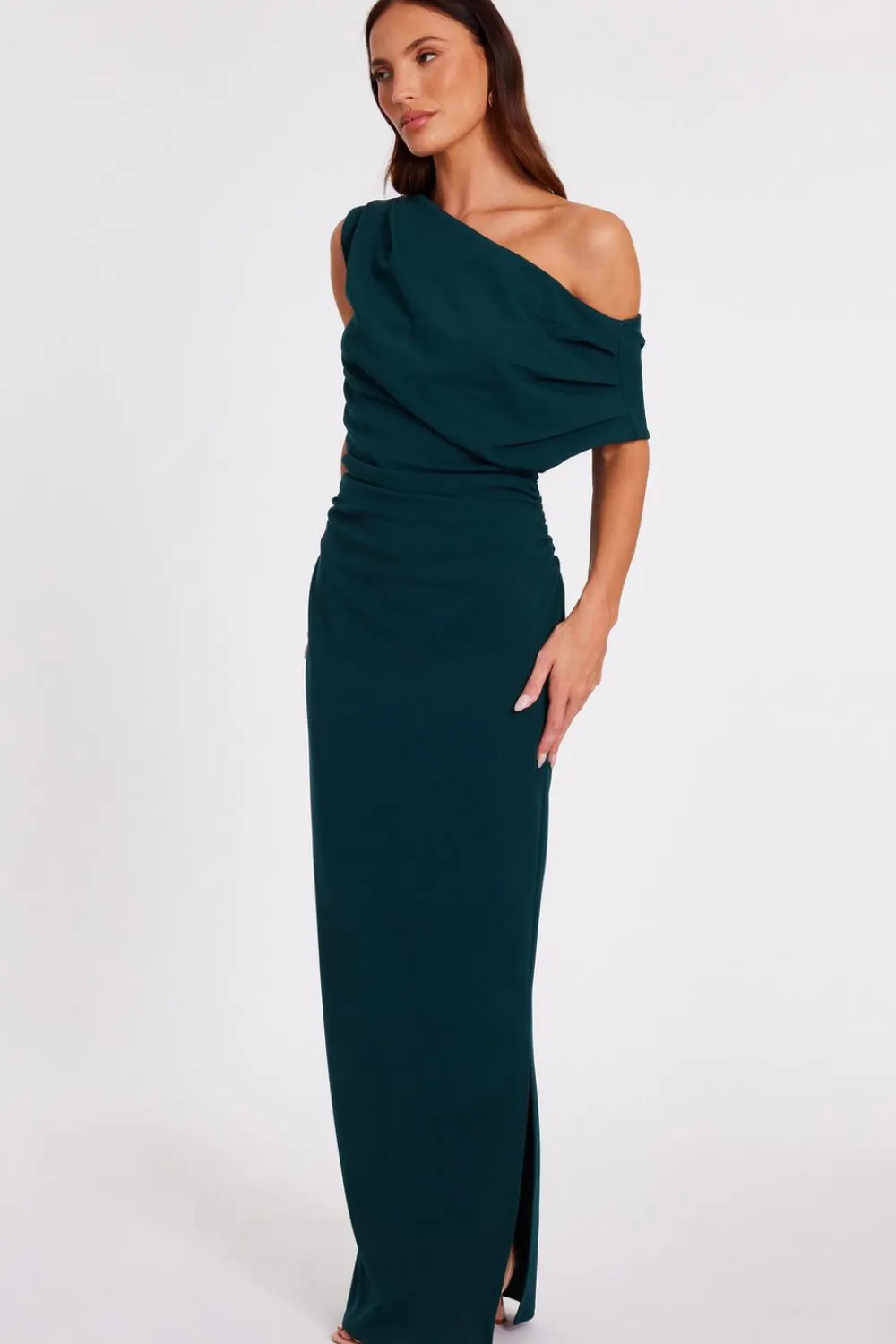 Quiz Evening Dresses|Dresses>Bottle Green Asymmetric Maxi Dress