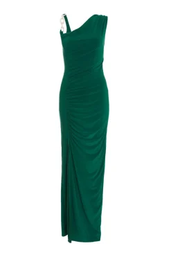 Quiz Evening Dresses|Occasion Dresses>Bottle Green Diamante Trim Maxi Dress
