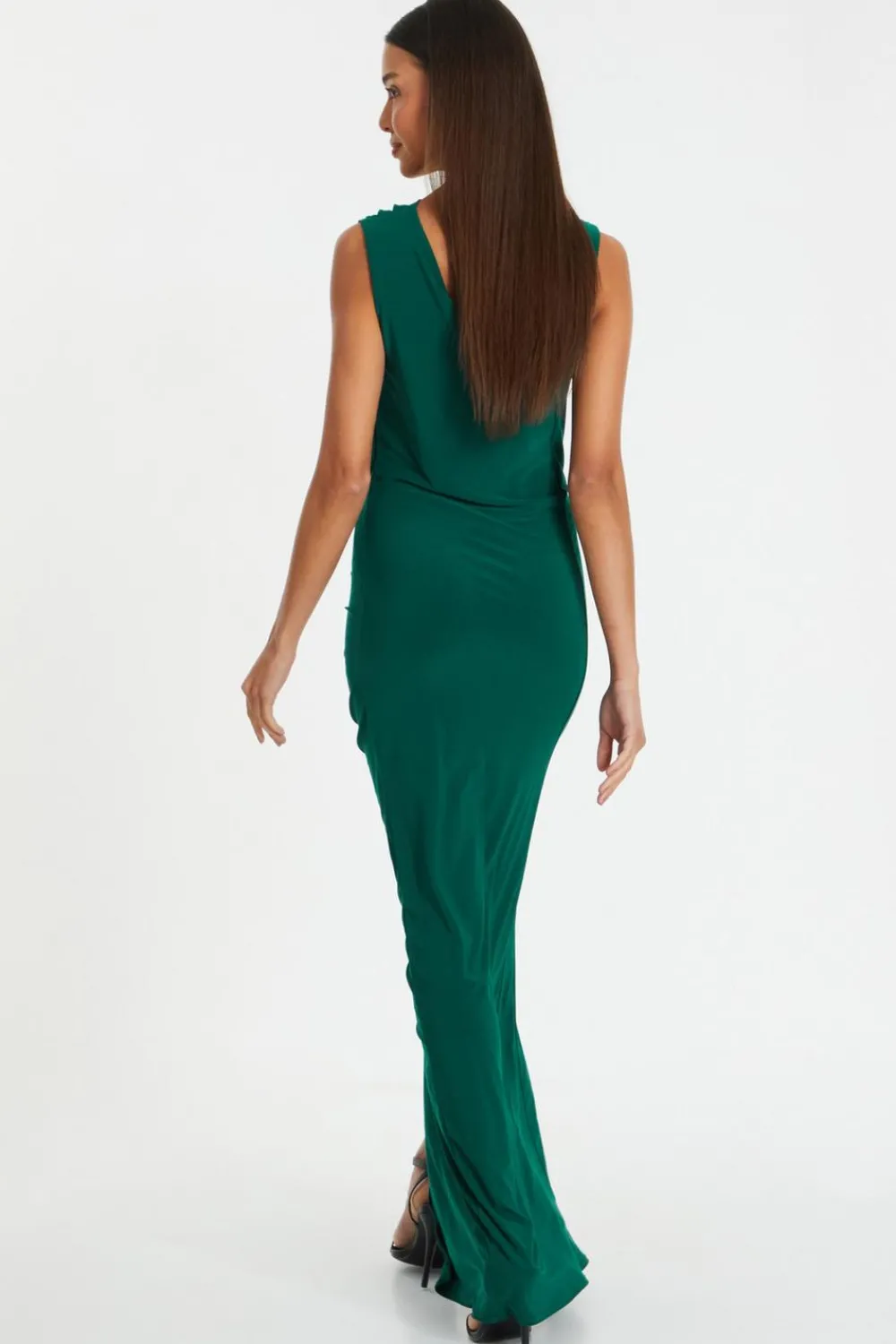 Quiz Evening Dresses|Occasion Dresses>Bottle Green Diamante Trim Maxi Dress