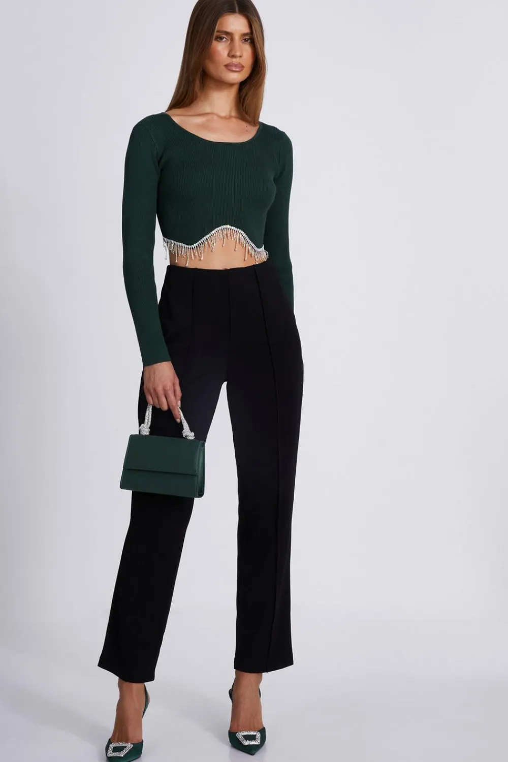 Quiz Going Out Tops|Crop Tops>Knit Diamante Crop Top
