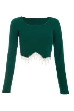 Quiz Going Out Tops|Crop Tops>Knit Diamante Crop Top