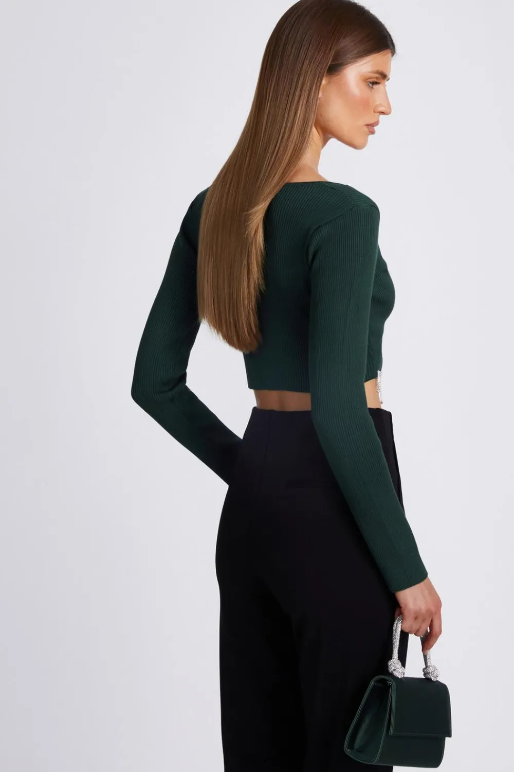 Quiz Going Out Tops|Crop Tops>Knit Diamante Crop Top