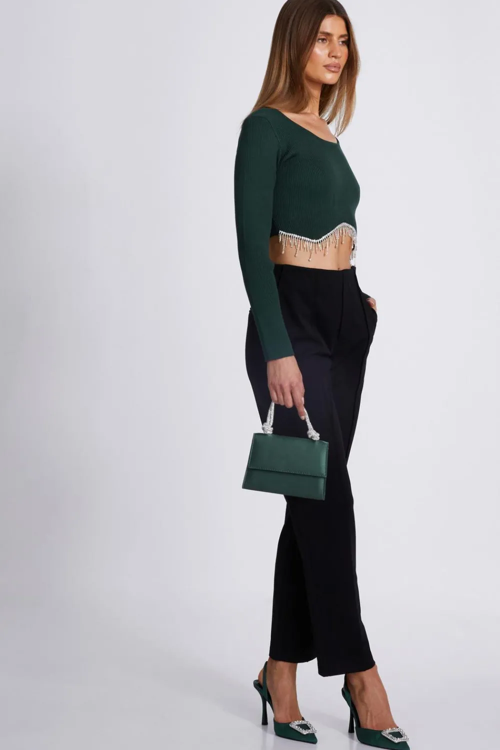 Quiz Going Out Tops|Crop Tops>Knit Diamante Crop Top