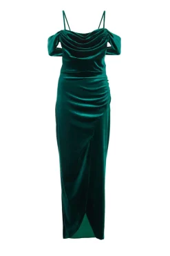 Quiz Evening Dresses|Wrap Dresses>Bottle Green Velvet Cowl Neck Maxi Dress