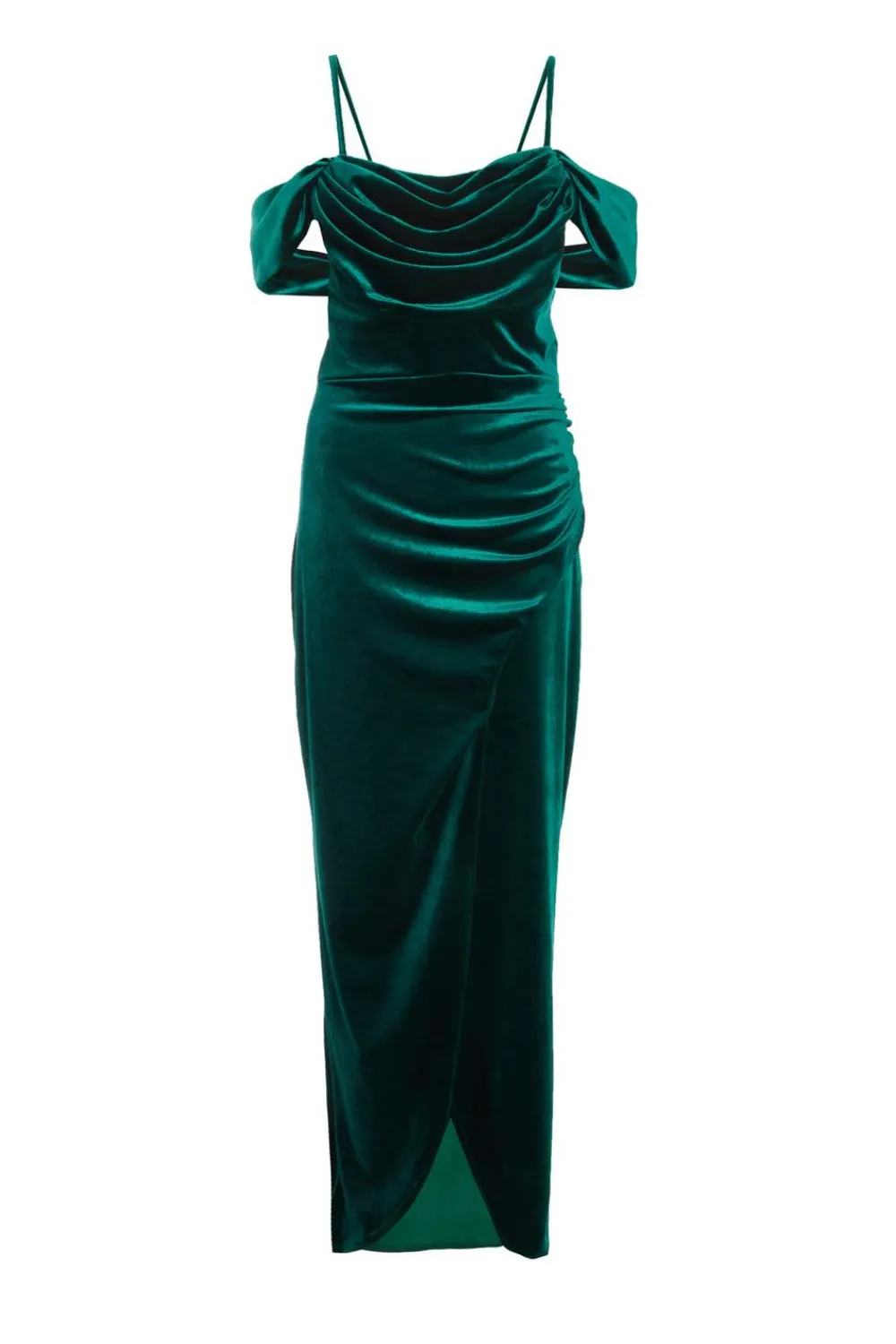 Quiz Evening Dresses|Wrap Dresses>Bottle Green Velvet Cowl Neck Maxi Dress