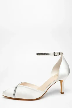 Quiz Occasion Shoes|Bridal Shoes>Bridal Satin Diamante Asymmetric Court Heels