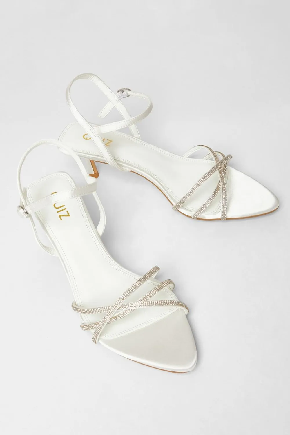 Quiz Occasion Shoes|Heels>Bridal White Diamante Cross Strap Heels