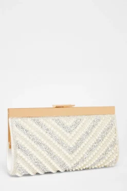 Quiz Wedding Accessories|Bride To Be>Bridal White Embellished Clutch Bag