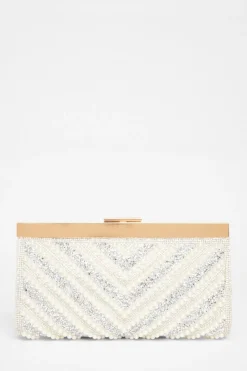 Quiz Wedding Accessories|Bride To Be>Bridal White Embellished Clutch Bag