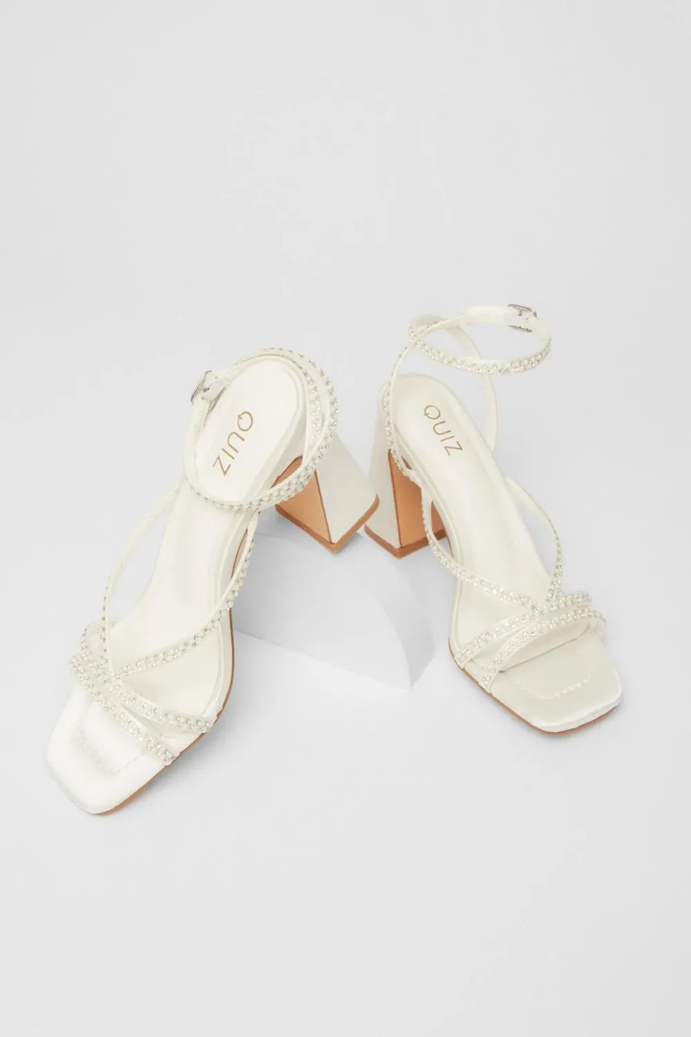 Quiz Occasion Shoes|Heels>Bridal White Embellished Block Heels