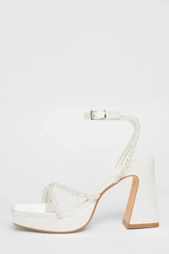 Quiz Occasion Shoes|Heels>Bridal White Embellished Platform Heels