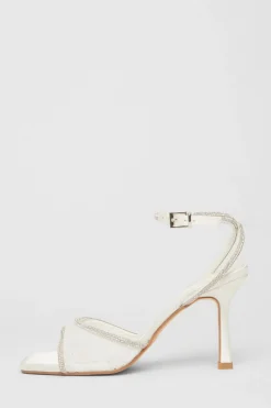 Quiz Sandals|Occasion Shoes>Bridal White Lace Diamante Heeled Sandal