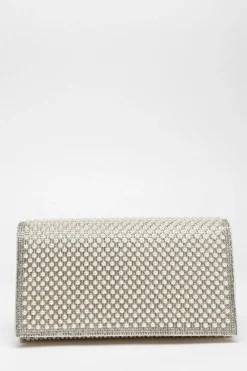 Quiz Wedding Accessories|Bride To Be>Bridal White Pearl Embellished Clutch Bag