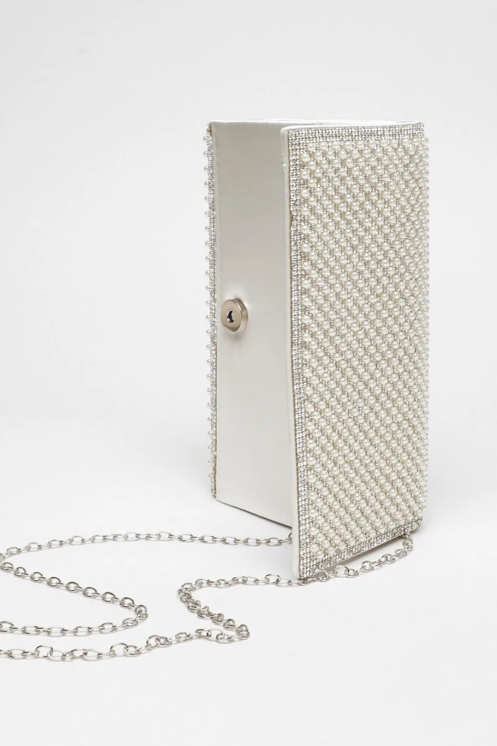 Quiz Wedding Accessories|Bride To Be>Bridal White Pearl Embellished Clutch Bag