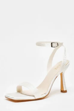 Quiz Shoe & Bag Sets|Occasion Shoes>Bridal White Pearl Heeled Sandals