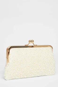 Quiz Wedding Accessories|Bride To Be>Bridal White Pearl Pouch Bag