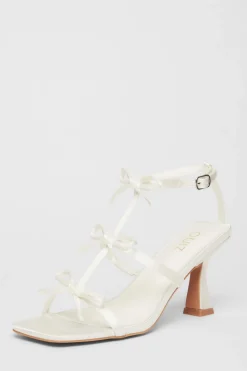 Quiz Occasion Shoes|Heels>Bridal White Satin Bow Heels