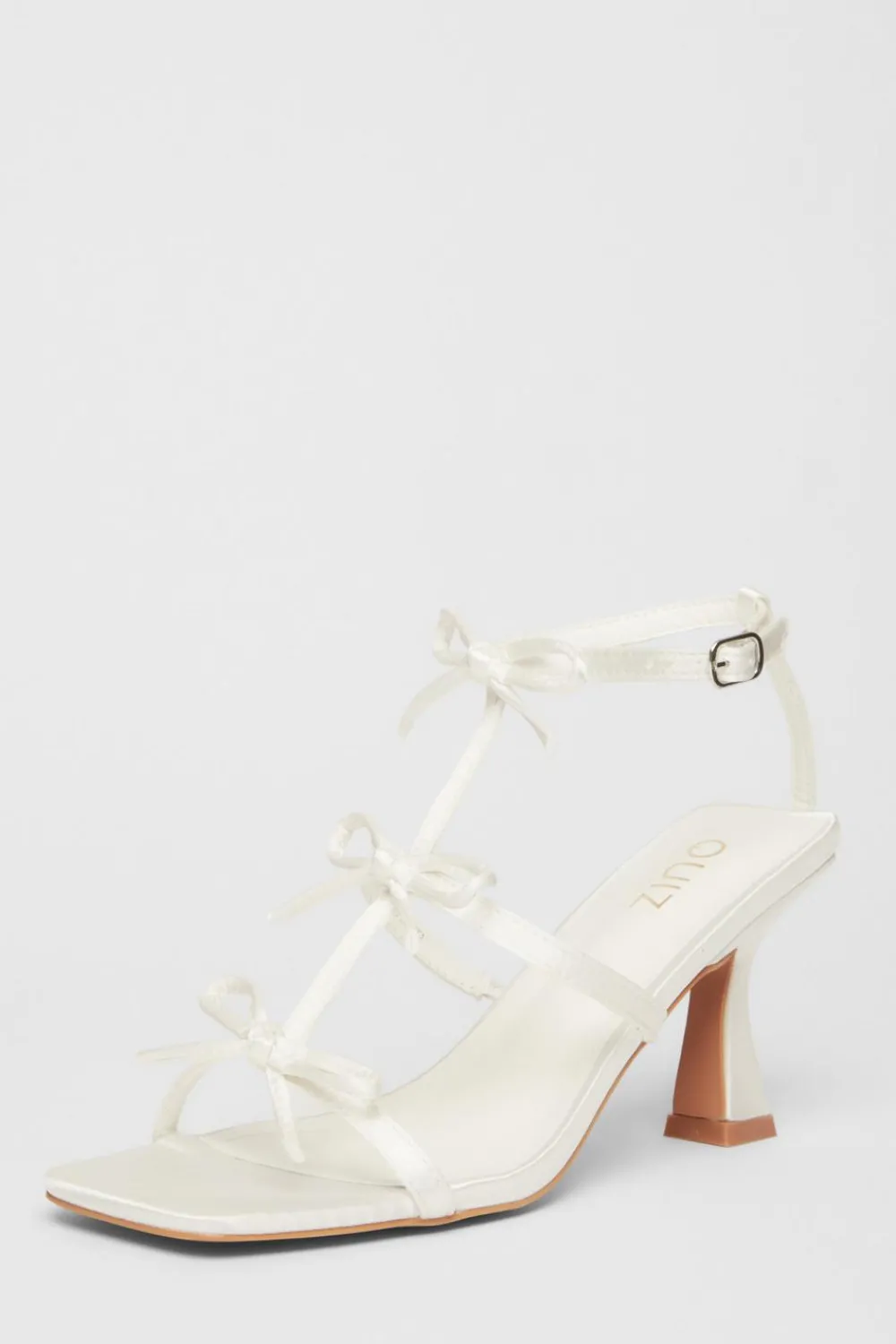 Quiz Occasion Shoes|Heels>Bridal White Satin Bow Heels