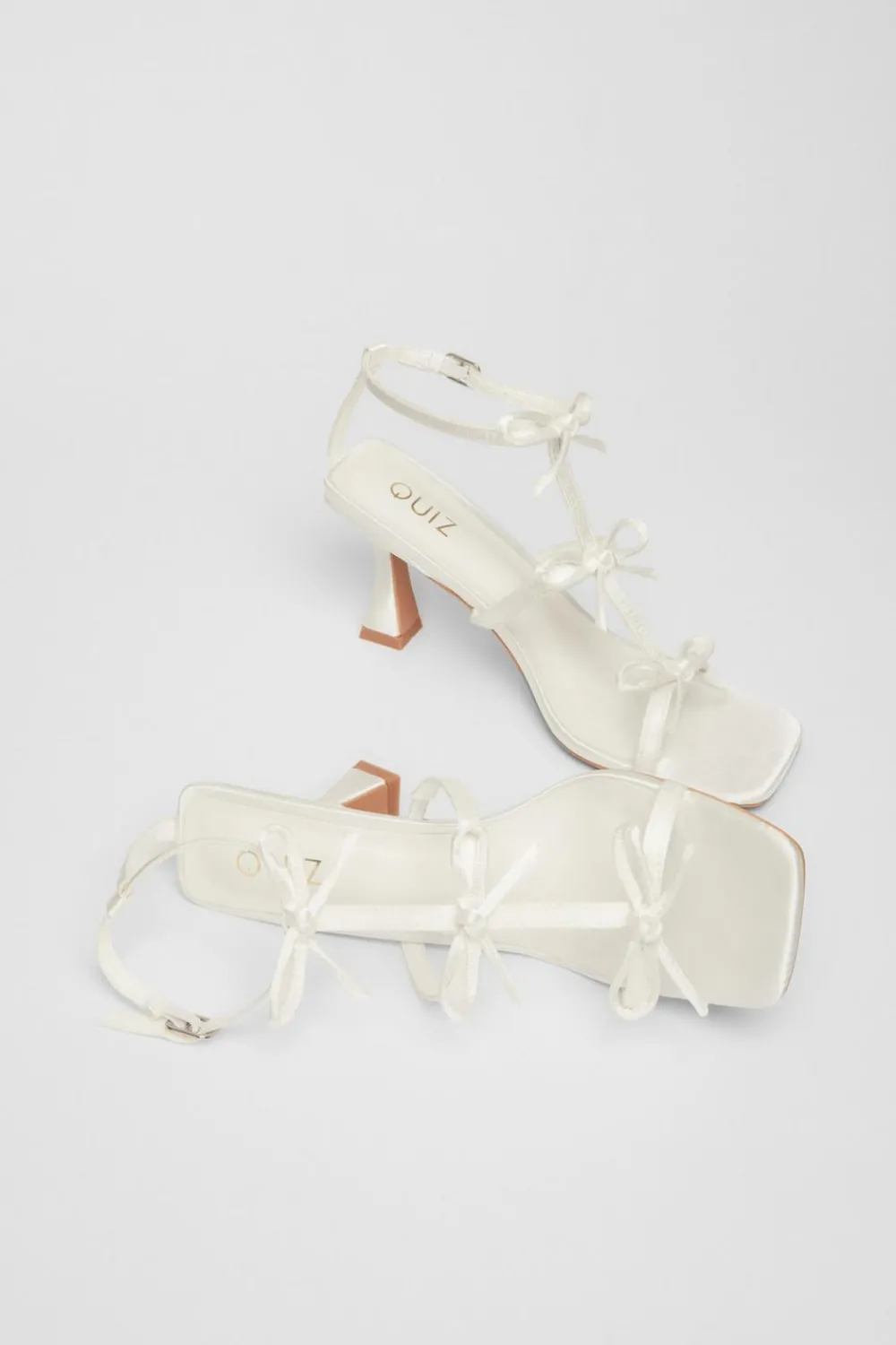 Quiz Occasion Shoes|Heels>Bridal White Satin Bow Heels
