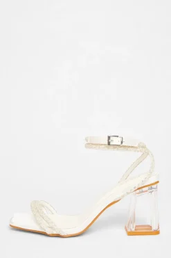 Quiz Wide Fit|Sandals>Bridal Wide Fit White Block Heel Sandals