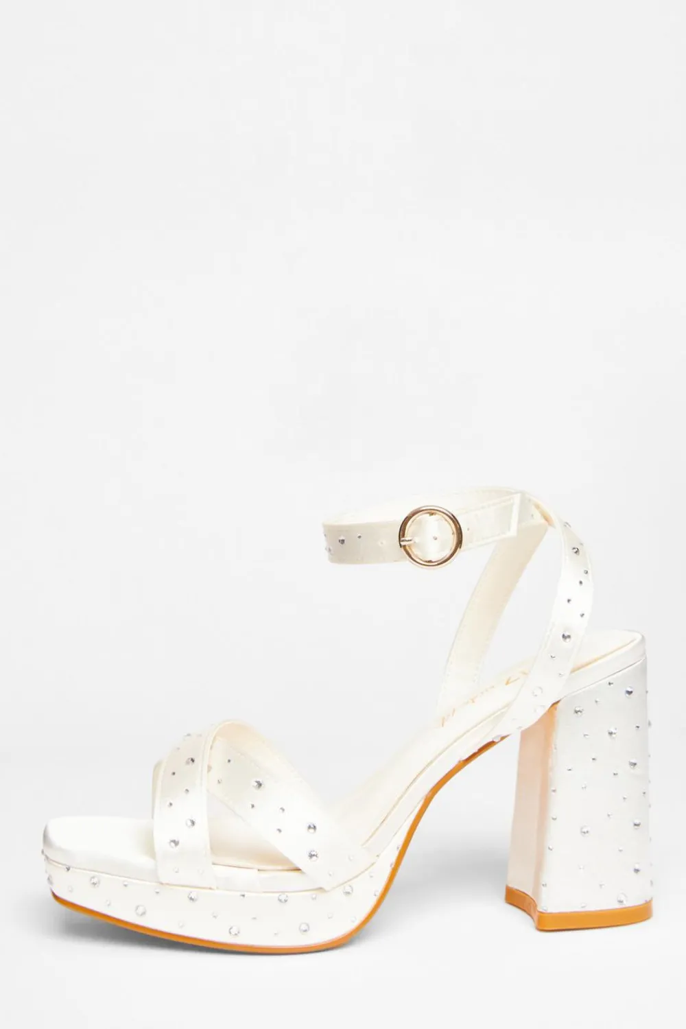 Quiz Wide Fit|Platforms>Bridal Wide Fit White Diamante Platform Heels