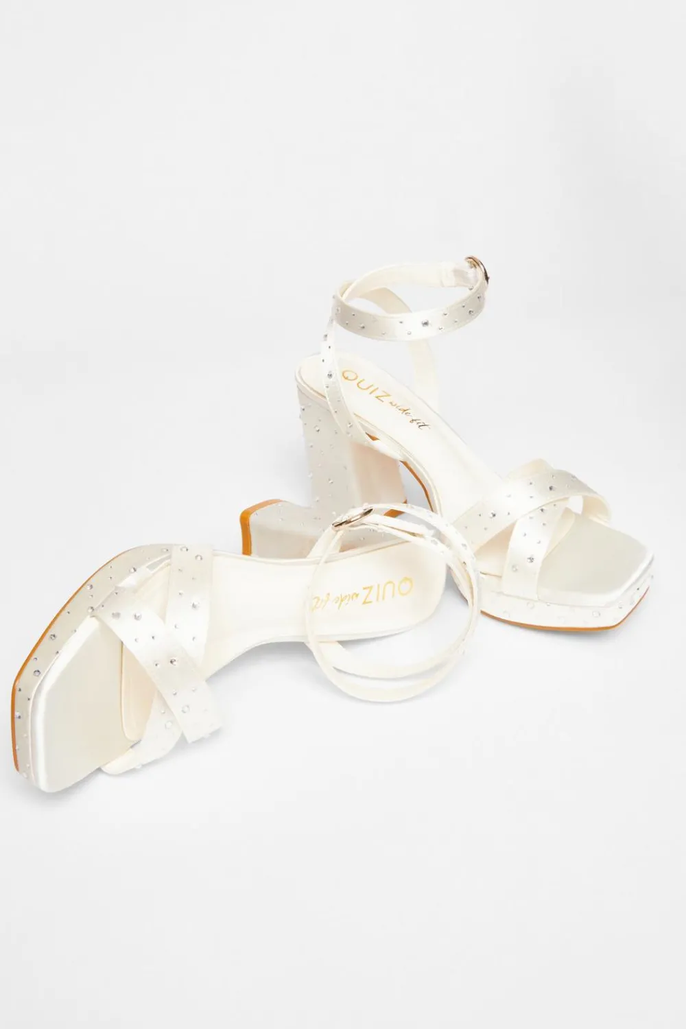 Quiz Wide Fit|Platforms>Bridal Wide Fit White Diamante Platform Heels