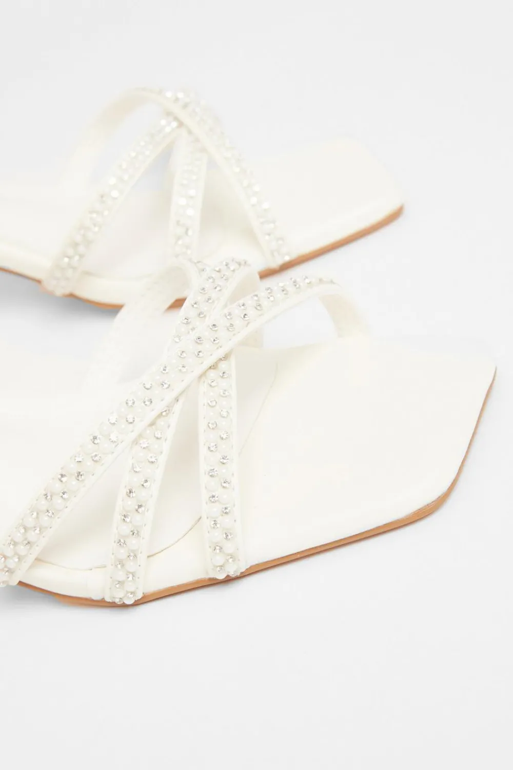 Quiz Occasion Shoes|Heels>Bridal Wide Fit White Diamante Heeled Sandals