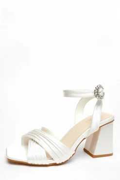 Quiz Wide Fit|Occasion Shoes>Bridal Wide Fit White Satin Block Heel Sandals
