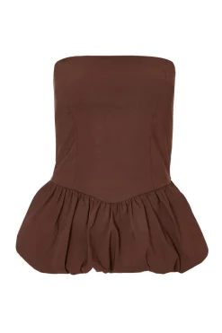 Quiz Summer Tops|Going Out Tops>Brown Bandeau Bubble Hem Top