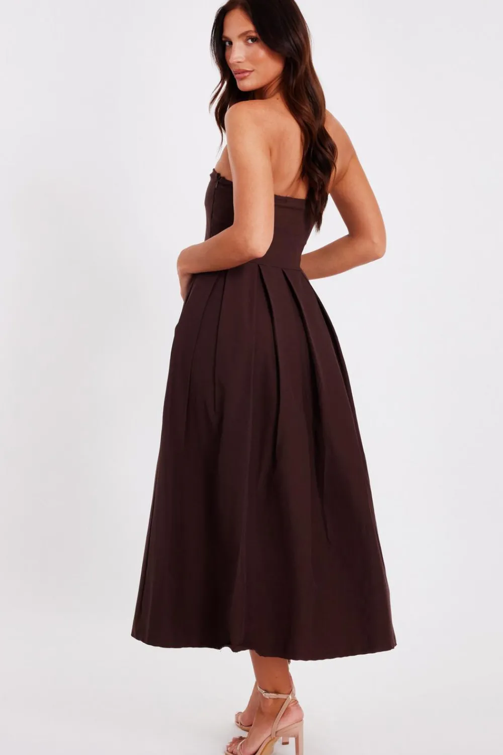 Quiz Christening Guest|Dresses>Brown Bandeau Midi Dress